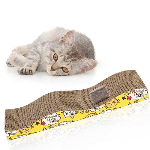 Rascador de gato forma onda verde y amarillo