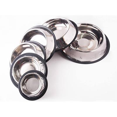 PLATO ACERO INOX.No2 16CMS C/GOMA ANTIDESLIZANTE
